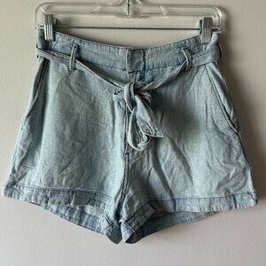Abercrombie & Fitch Women's Paper bag Light Blue Chambray Belt Tie Shorts Size S
